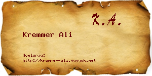 Kremmer Ali névjegykártya